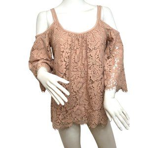 White House Black Market Blouse Lace Cold Shoulder S Dusty Rose Spaghetti Strap
